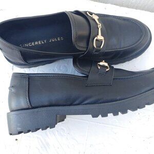 Sincerely Jules, Womens Black Faux Leather Oxford Loafer Sz 8.5M.SH-49